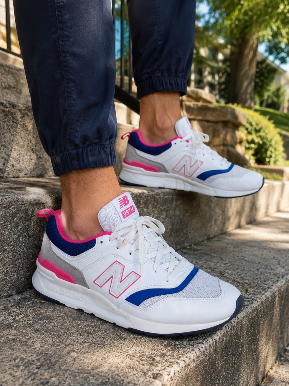 New Balance 997H White Pink Navy Sneakers Men Size 12 Casual Athleisure Jogging